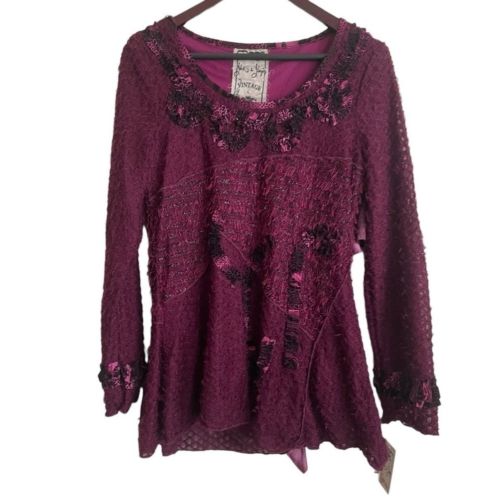 Jack & Jinger Women Lace Tunic Knit‎ L Wine Whimsigoth Asymmetrical Fairy Boho